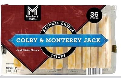 Members Mark Colby & Monterey Jack Cheese Sticks, 36 Count Individually Wrapped Snack Cheeese, High Protein, Real Natural Cheese, Perfect On-the-Goo Snack