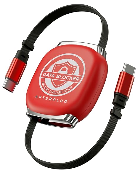 Retractable USB-C Data Blocker Cable, 240W Fast Charging, 1m | Blocks Data at Public Ports | Charge-Only Cable | Anti-Juice-Jacking | 5-Stage Retraction for iPhone 15-17, MacBook & More