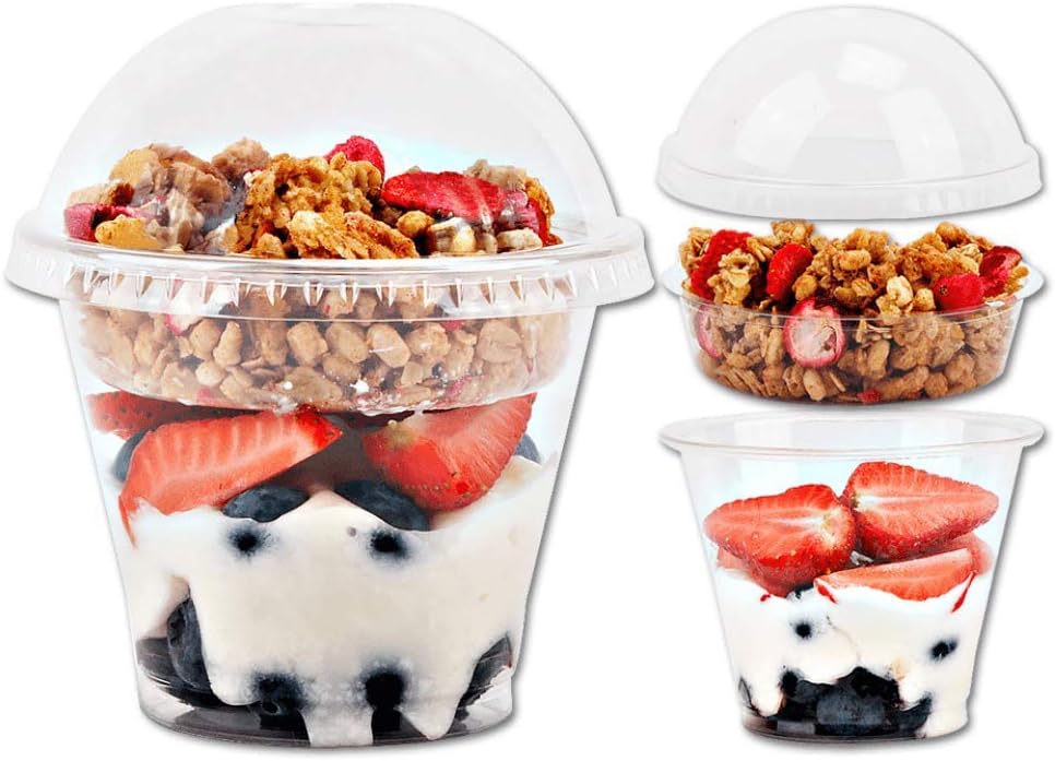 Aatriet 9oz Clear Plastic Parfait Cups with Insert 3.25oz & Dome Lids No Hole - 50 Sets Yogurt Fruit Parfait Cups for Kids, for Dips and Veggies, Take Away Breakfast and Snacks. No Leaking