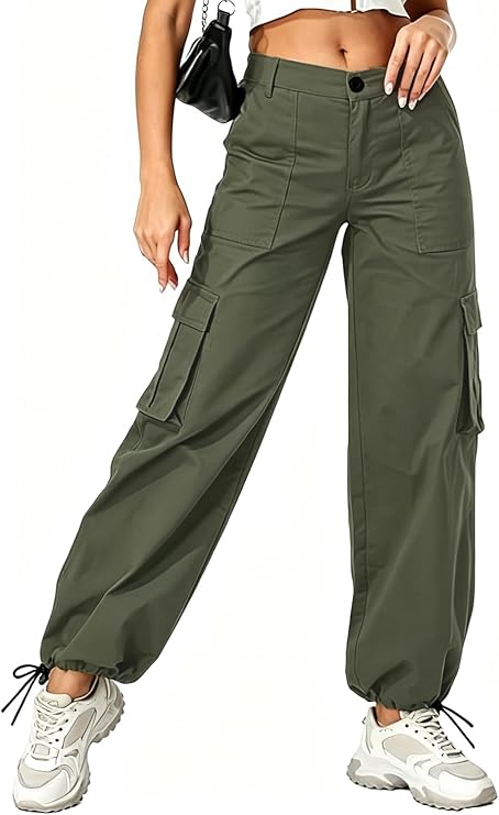 Cargo Pants for Women Elastic Waisted Straight Wide Leg Casual Pants with Multi Pockets