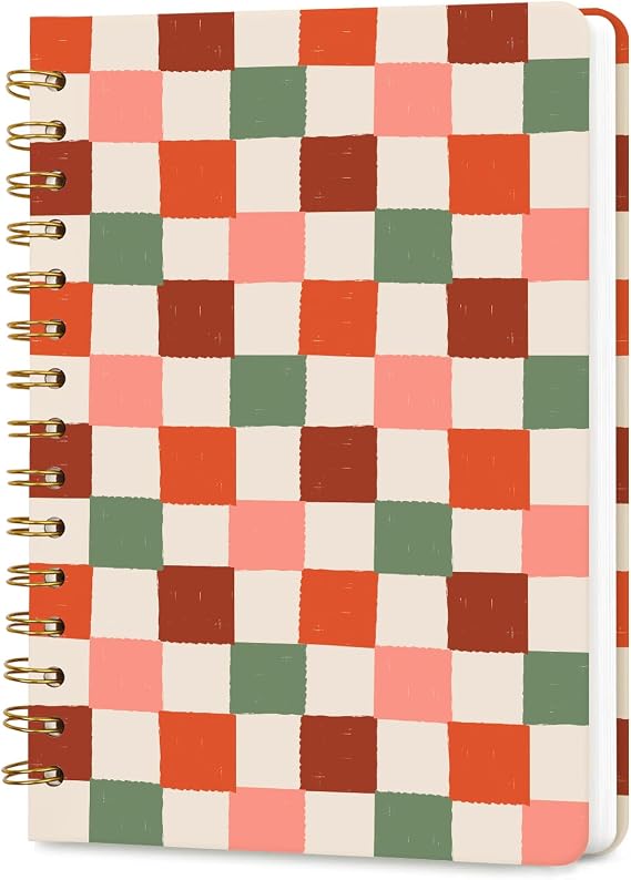 Lined Spiral Journal Notebook for Work A5,160 Pages, Checkered Pattern