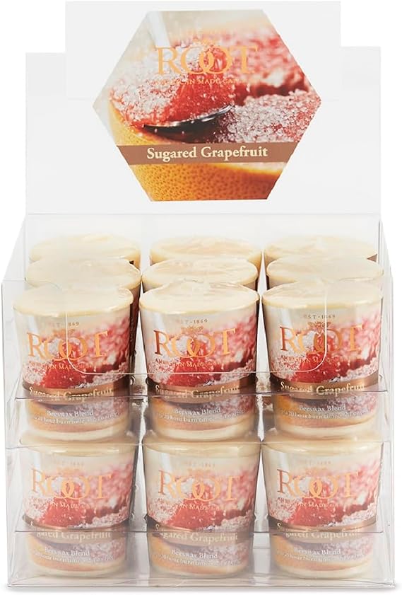 Root Candles Scented Votive Candles 20-Hour Beeswax Blend Premium Handcrafted Bulk Candle Pack, 18-Count Votives, Sugared Grapefruit