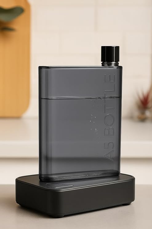 A5 Transparent Flat Flask Watercolor Thin Water Bottle (Anthracite)