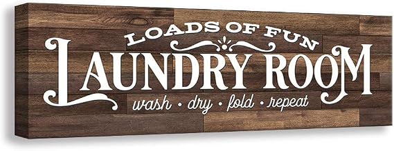 Kas Home Vintage Laundry Room Sign Canvas Wall Art | Rustic Laundry Rules Prints Signs Framed | Bathroom Laundry Room Wall Decor | 17 x 6 Inch