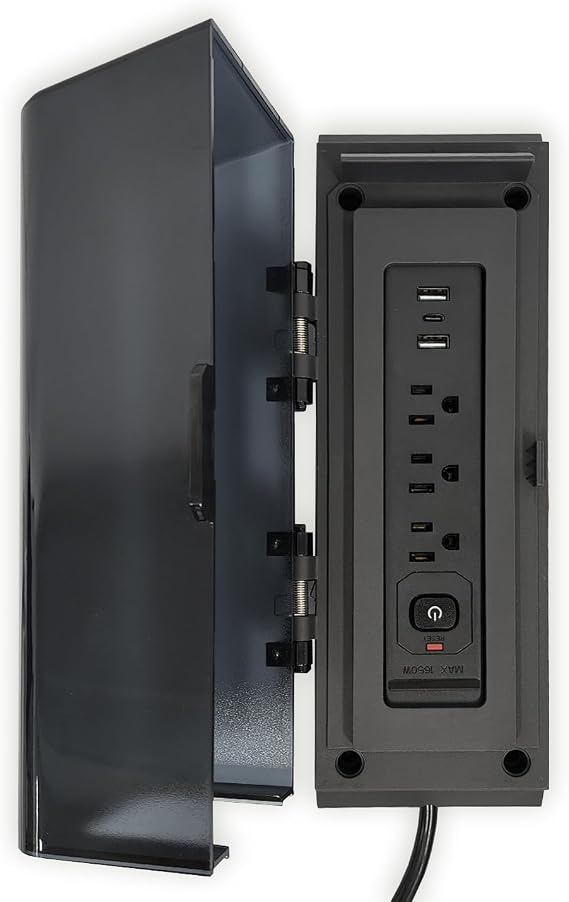 MIRADOR Power Strip Surge Protector with 3 AC Outlets and 3 USB Ports, Wall Mountable Power Socket with Protective Cover, 5Ft Long Extension Cord Plug (1875W/15A)for 111 Series Pergola, Garden, Black