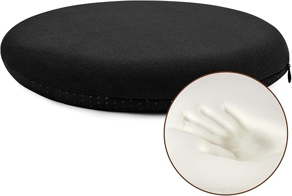 BUYUE Memory Foam Seat Cushion, Dia 16.5" Soft Velvet Round Stool Cushion Anti-Slip Chair Pads, L, Black
