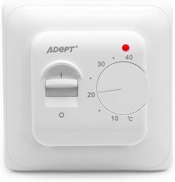 Underfloor Heating Manual Dial Thermostat with Floor Sensor Probe Mechanical Room Stat Electric Floor Heating – Simple To use and Operate – Clean White Design