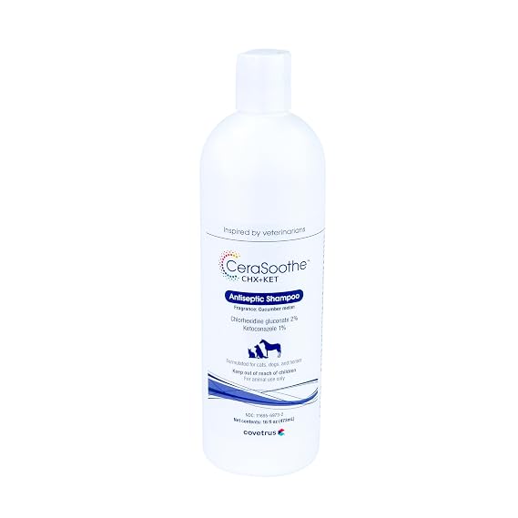 CeraSoothe CHX+KET Antiseptic Shampoo for Dogs, Cats & Horses Chlorhexidine 2% & Ketoconazole 1% for Skin & Coat Cleansing, 16 oz