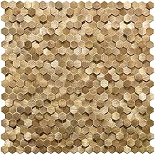 KASARO Peel and Stick Backsplash for Kitchen, 8 Pieces 3D Gold Hexagon Metal Mosaic Self Adhesive Wall Tiles Decorative for Living Room, Bathroom, Fireplace, 12x12