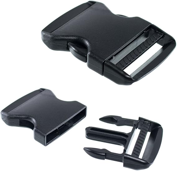 2 Inch Thick Military Grade Black Plastic Buckles - Quick Side Release Clips No Sewing - Adjustable Snaps Heavy Duty Replacement for Nylon Bag Straps - 2 Pack