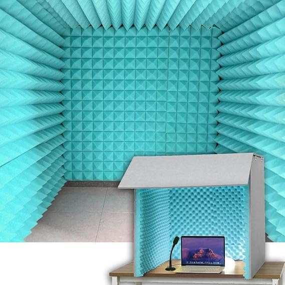 Portable Sound Recording Vocal Booth Box, Desktop Soundproof Cover Recording Shield Microphbooth Cube Vocal Sound Absorbing Shield for Sound, Conferences, and Broadcasts/Green (Cyan)
