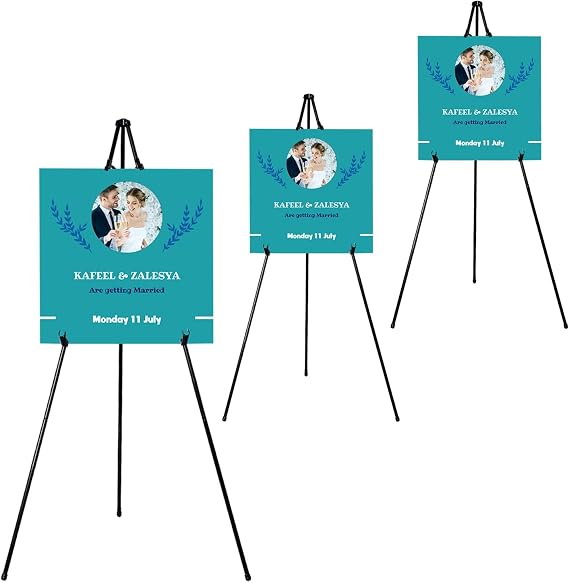 JIUYE 63" Instant Easels Stand for Wedding Sign & Posters,Adjustable Metal Easels for Display Painting Canvas,Folding Tripod with Portable Bag by JoyYeux,Black 3Pack | Height Adjustable Metal Floor Tripod for Wedding Posters with Bags,Easy Setup and Breakdown,Light weight for Indoor Use