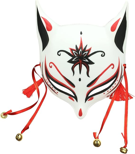 YangYong Kitsune Mask for Halloween Costume, Japanese Traditional Fox Cosplay Kabuki Masks Anime Masquerade Ball Party