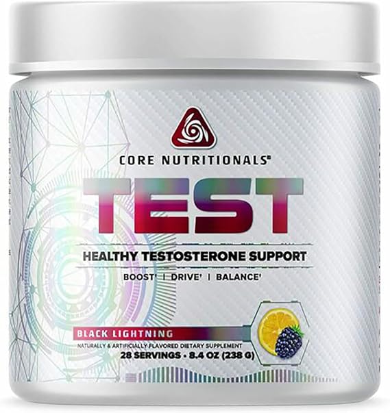 Core Nutritionals Test Testosterone Support, Black Lightning, 28 Servings | Male Vitality Support, Performance Support, KSM-66 Ashwagandha, D-Aspartic Acid, Pine Bark Extract