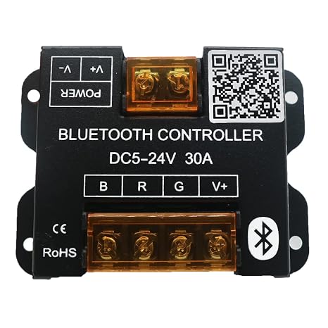 TOPXCDZ Bluetooth 30A LED Controller DC5-24V Smart Dimmer Controller With Timer Function for 5050 3528 RGB LED Light Strip,iOS Android Smartphone App Control