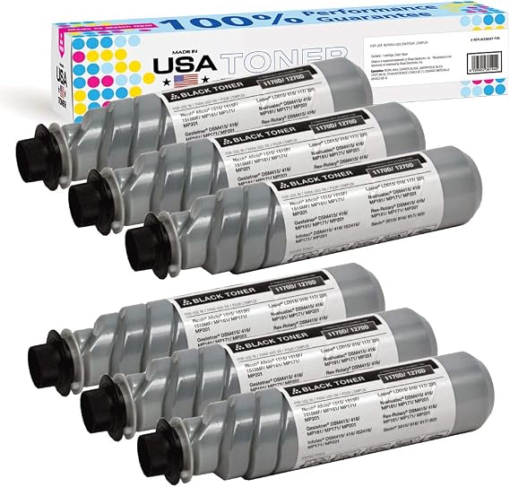 MADE IN USA TONER Compatible Replacement for Ricoh Aficio MP 1515, MP161, MP171, MP201, 1170D, (Black, 6 cartridges)