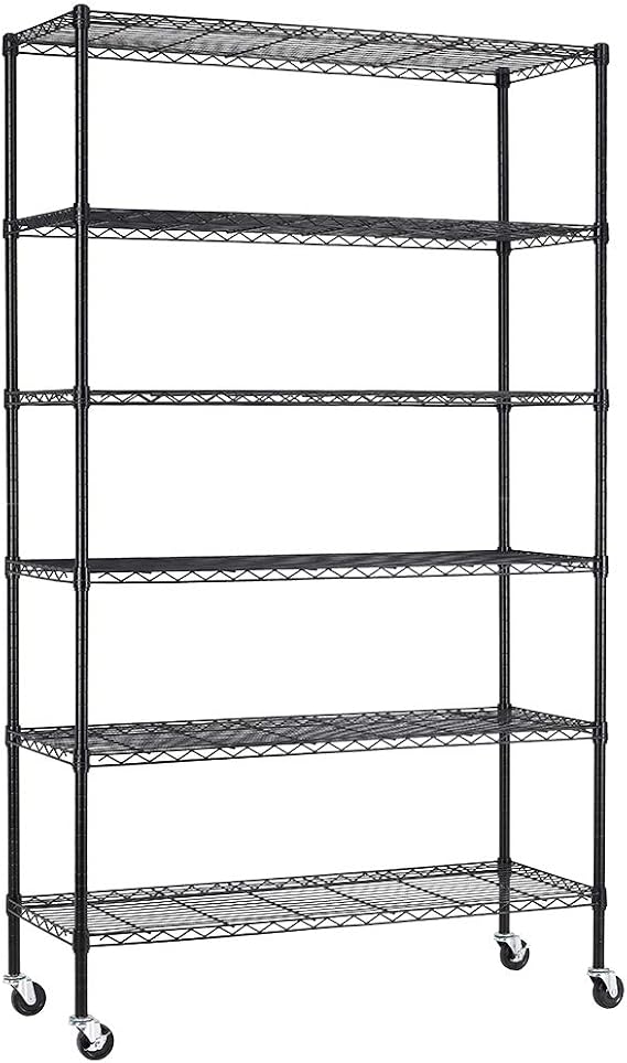 FDW Wire Shelving Unit with Wheels Steel 6 Tier Heavy Duty Layer Rack Storage Metal Shelf Garage Organizer Wire Rack Shelving Adjustable Utility 2100 LBS Capacity-18x48x82 inch (Black)