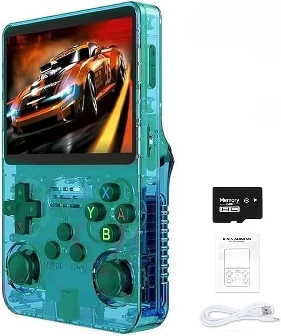 R36S Handheld Arcade Console - Built-in 20,000 Games & 64G, 3.5 Inch IPS Screen, Open Source System, Classic Emulator (Green)