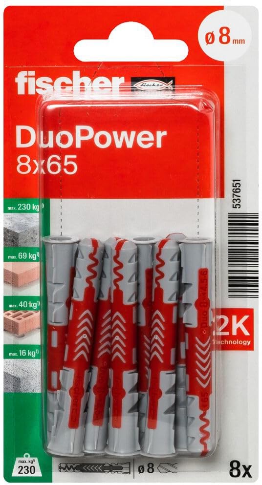 Fischer 537651 Blister Duopower, 8X65, Multicoloured