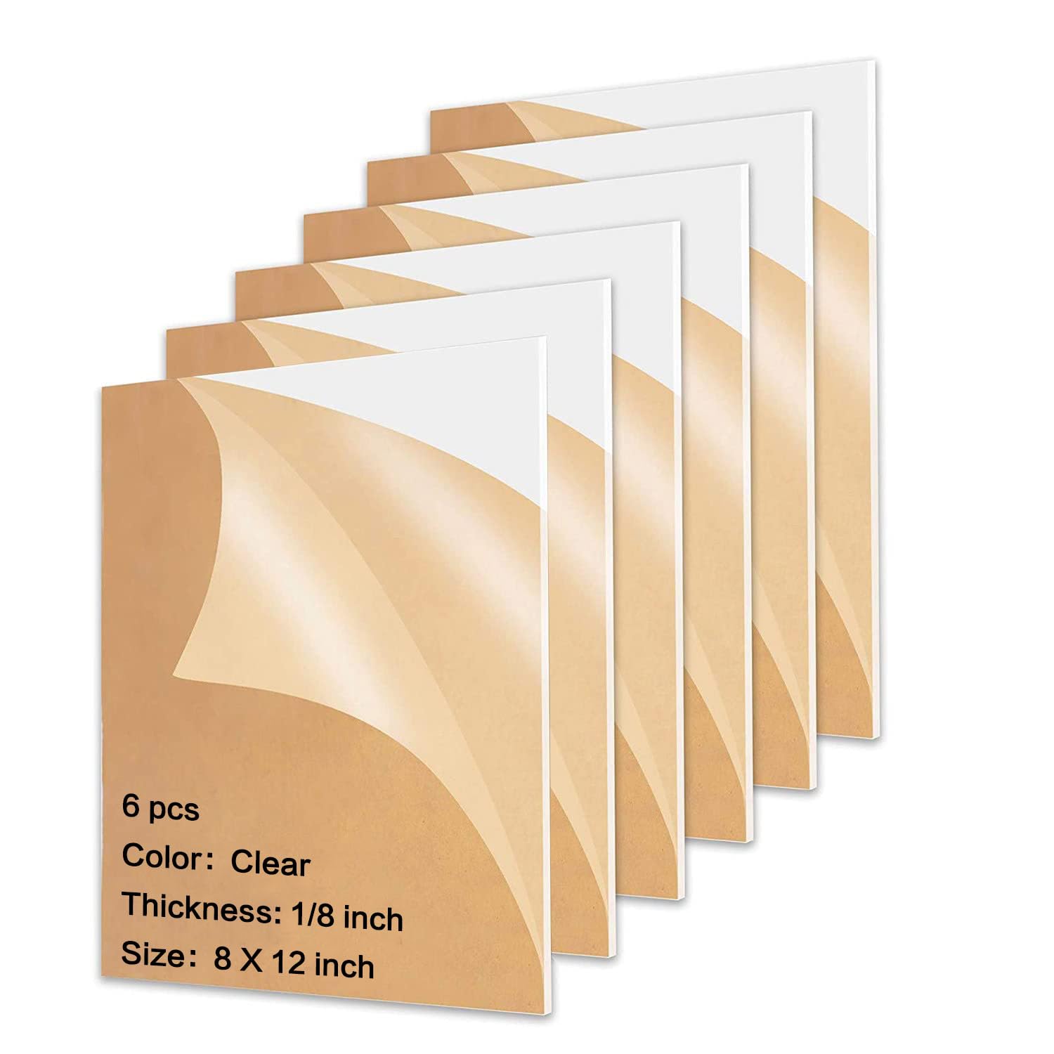 MIKING 6 Pack Clear Cast Acrylic Sheet, 12x8 Inch Plexiglass Sheets for Laser Engraving & Cutting, 18 Inch 3 mm Thick Transparent Plexi Glass Boards for DIY Projects Crafting Display Case Sign