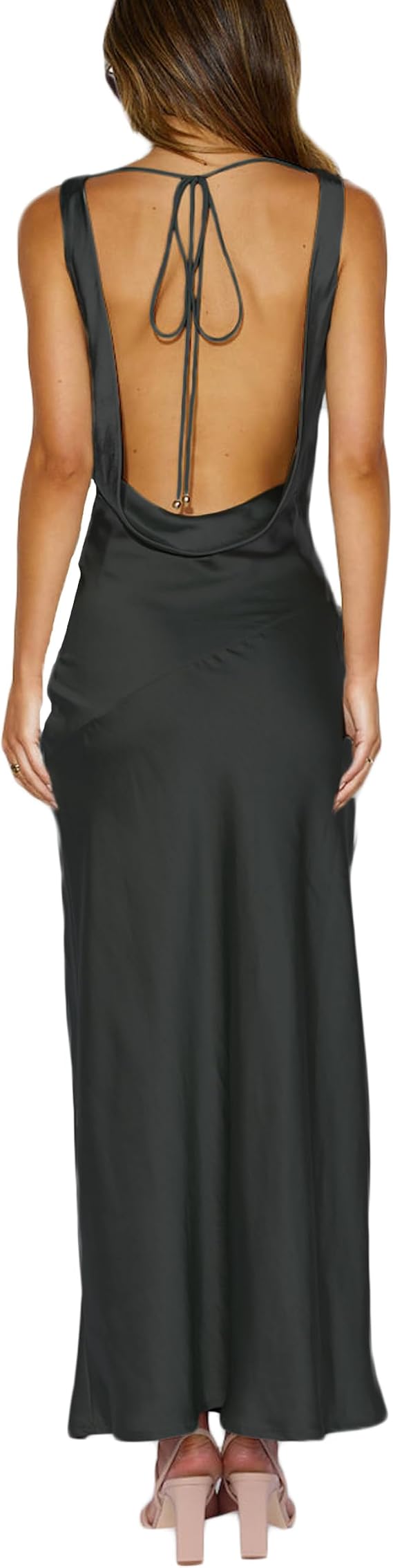 Women's 2026 Summer Satin Backless Elegant Dress for Wedding Guest Silk Sleeveless Cowl Neck Party Formal Maxi Dresses