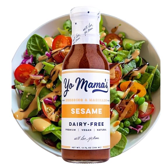 Yo Mama's Foods Gourmet Natural Asian Sesame Dressing and Marinade - Pack of (1) - Large Bottles, Low Carb, Low Sodium, and Vegan!