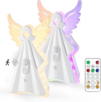 WOBANE 2PCS Night Lights Motion Sensor,Rechargeable LED Light with Remote,18 Colors Dimmable RGB Night Lamp,Battery Operated Touch LED Lighting for Kids,Stairs,Bedroom,Hallway,Gifts