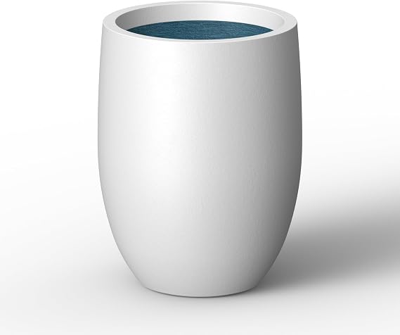 Kante Small Round Curved White Concrete Planter 9.1" Dia, Outdoor