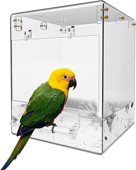 Powerful Bird Bathtub Transparent Bird Bath for Cage Parakeet Bath 6.4x5x5 | Hanging Bird Cage Bath Bowl with Clear View, Big Birdbath for Parakeet, Budgie, Cockatiel and Parrot, Small Pet Birds
