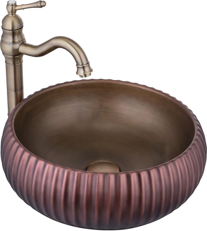 İSAOĞLU YAPI Bronz Çanak Lavabo, 40x40 cm, Seramik, Yuvarlak, Kahverengi