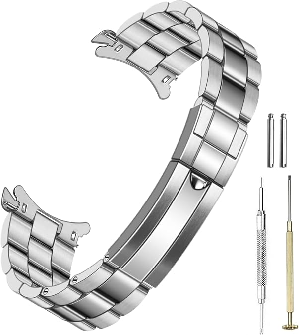 20mm 22mm Stainless Steel Watch Band with Solid Diving Clasp, Screw-In Metal Quick Release Jubilee Watch Bands Bracelet Silver Polished Matte Brushed Watch Strap for Men Women