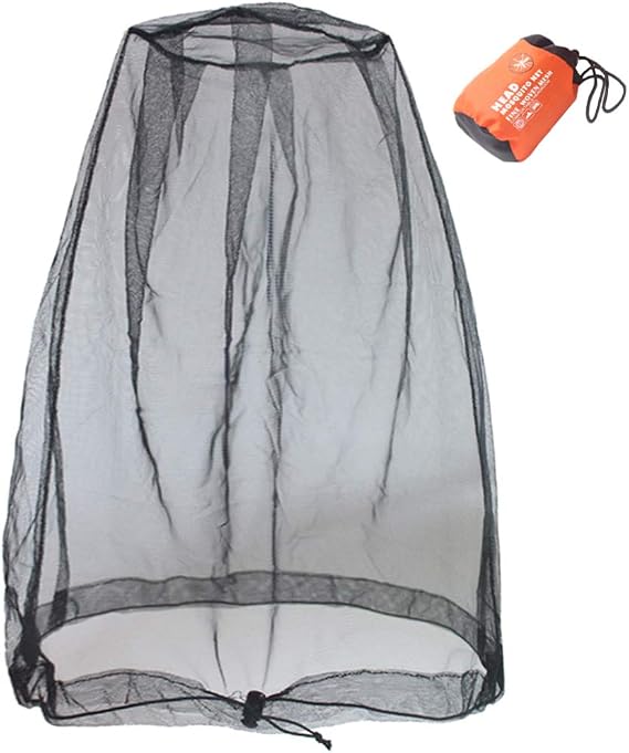 Head Net Mesh Bug Net Face Netting Updated Bigger Size for Mosquitoes Bugs No See Ums Insects Gnats Midges from Outdoor, Spacious Net Room Works Over Most Hats  with Free Stock Pouch- Black