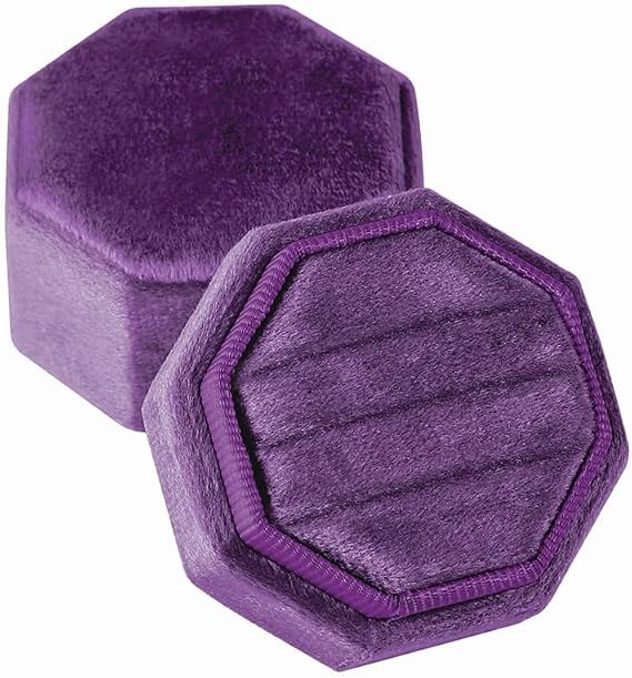 Velvet Ring Box Octagon Shape 3 Slots Jewelry Box Triple Slots Ring Box Display Holder Elegant Jewelry Storage Box Gift for Proposal Engagement Anniversary Ceremony (Dark Violet)