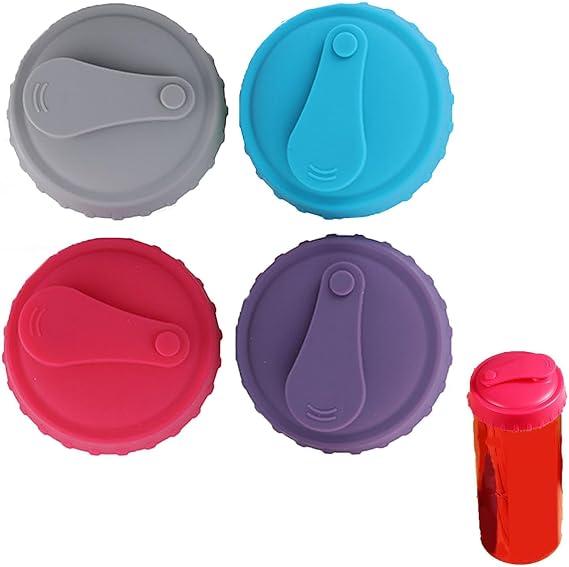 4Pcs Can Covers for Drinks Soda Cans Cover Silicone Lids Can Lids Drinks Cover Cans Protector for Tins with Straw Opening Lids Safe Protector