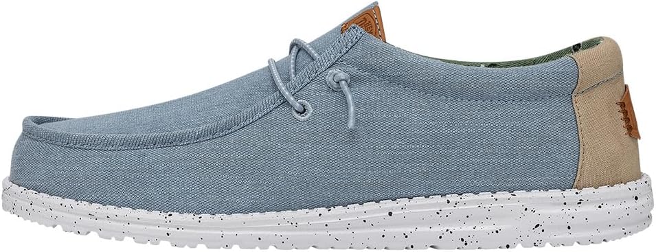 HEYDUDE Men's Wally Washed Canvas Slip On Shoe | Lightweight Casual Loafer | Washed Textile Upper, Elastic Laces, Removable Foam Insole, Flexible Outsole, Cushioned Collar, Packable Construction