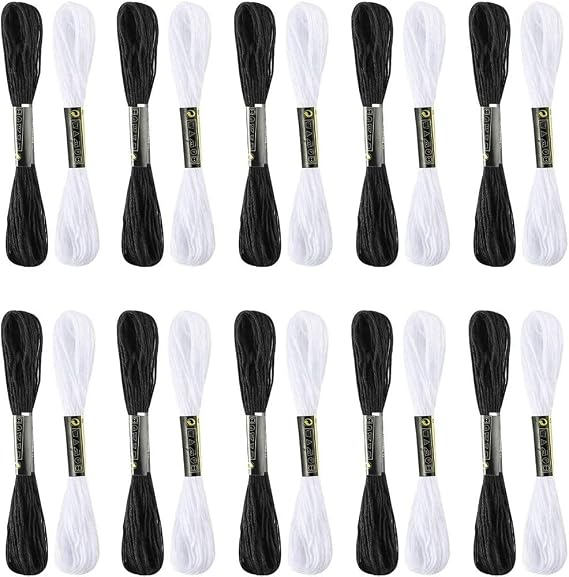20 Pieces Black White Embroidery Threads Embroidery Stitching Floss Black Cross Stitch Threads Cotton Needlework Threads Craft Thread Friendship