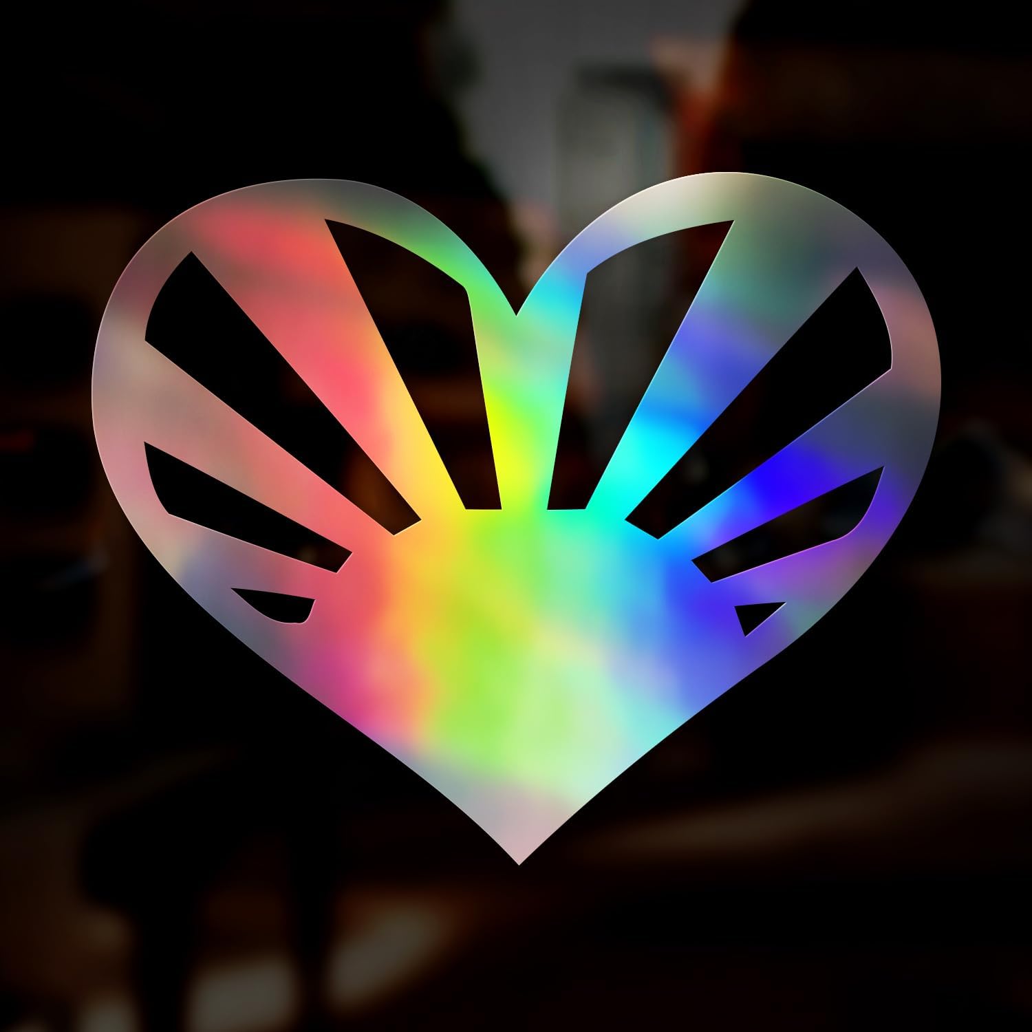 JDM Heart Sunrise Car Sticker Oil Slick Holographic Vinyl Decal, Chrome Reflective Iridescent Car Window Sticker, Motorhome Caravan Sticker Euro, 130mm