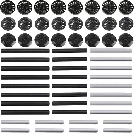 DIY Train Building Blocks Set, Premium Black Wheel & Cross Axle Refit Kit, Tight-Fit Construction, Compatible with Major Brands for Model Train Enthusiasts & Adults (56 PCS)