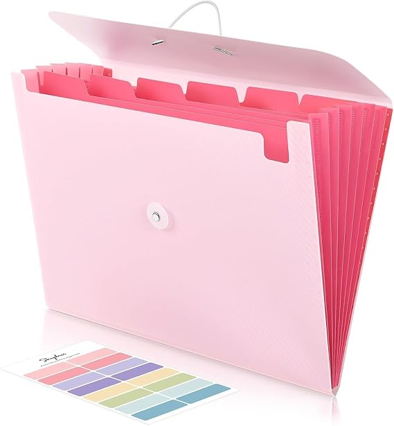 SKYDUE Dokumentenmappe A4 Fächermappe 7 Fächern Mappe Mit Gummizug Document Organizer/Ordner/Ordnungsmappe Für Büro Hause Schule Dokumente(Rosa)