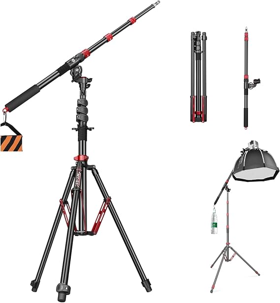 8.9ft Adjustable Extension Photography Light Stand+Boom Arm for Light & C-Stands,Air-Cushioned Aluminum Photography Light Stand Tripod,with 1/4"+3/8 Screw for Softbox,Monolight, Photography,Softbox