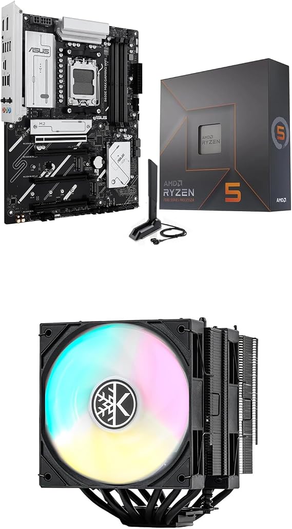 MICRO CENTER 3-in-1 Combo: KINGCOOL Iron Wind 120 120mm ARGB CPU Coolor Black, AMD Ryzen 5 7600X CPU Processor, ASUS B650E MAX Gaming Motherboard