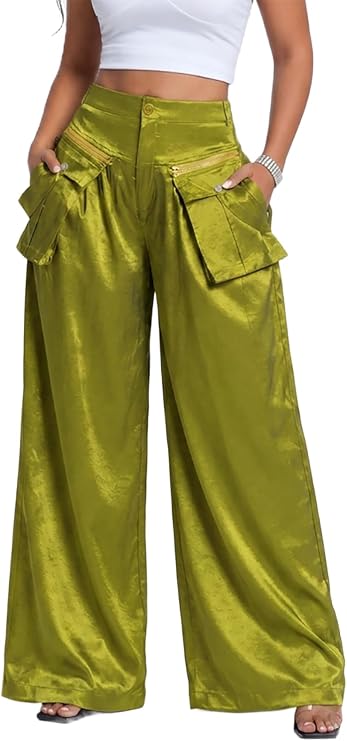 Women's Wide Leg Cargo Pants High Waisted Baggy Palazzo with Pockets