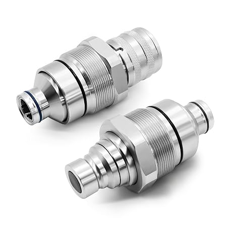 48MM Thread Hydraulic Flat Face Quick Coupler Kit 7246802 7246799 | Flat Face Quick Coupler Kit Compatible with Excavator and Skid Steer Loader
