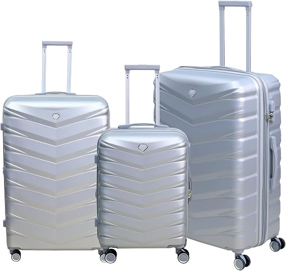 Suitcase Set, 3-Piece Hard Shell ABS Expandable Travel Luggage with 8 Spinner Wheels, Lightweight Durable High Capacity Cabin Suitcase with Lock, 20" 28" 32", Denver - Silver