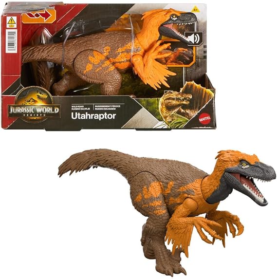 Mattel Jurassic World Rebirth Wild Roar Utahraptor Dinosaur Toy with Tail-Controlled Chomp Multi-Direction Attack & Sound, Posable & Digital Play | Tail-Controlled Chomp, Multi-Direction Attack & Sound, Posable, Digital Play