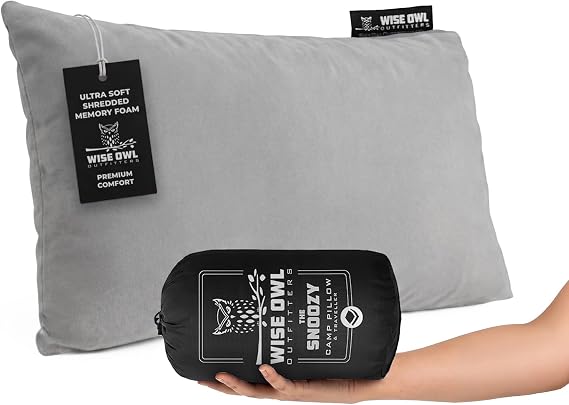 Wise Owl Outfitters Camping Pillow - Memory Foam Travel Pillow for Neck Support, Sleeping, Hiking and Aeroplane Use - Medium