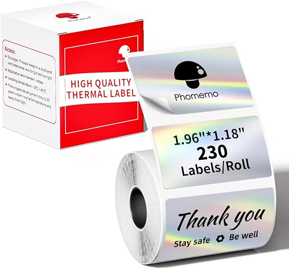 Phomemo Thermal Label,Holographic Label Stickers,1.96'' x 1.18'' | Label for DIY Barcode,Address,Gift Tag,Compatible with M220 M110 M108 M250 M260 M120 M221 M200 M150 Printer