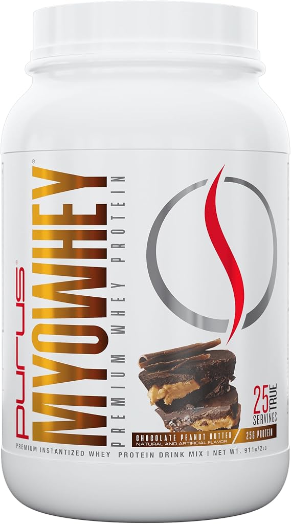 Purus Labs MyoWhey Premium Whey Protein | Instantized Whey Mixes Easily | Rich in BCAAs | 25g Protein | Keto Friendly | 25 Servings Chocolate Peanut Butter