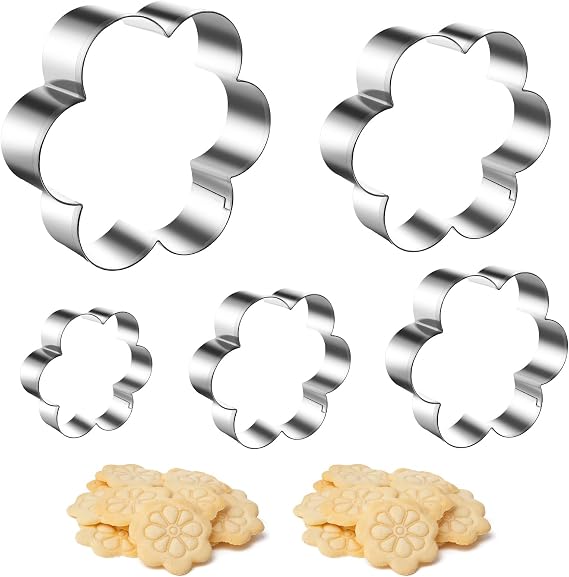 LIQWEI Pack of 5 Stainless Steel Flower Cookie Cutters Stainless Steel Cookie Cutters 5 Different Large Flower Biscuit Cutters DIY Baking Tools for