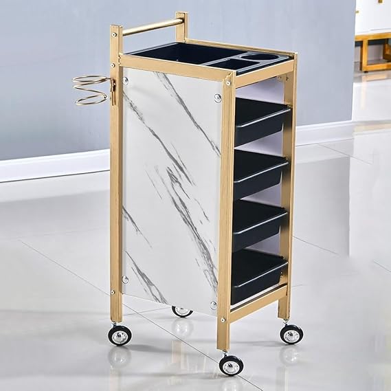 Salon Trolley Cart on Wheels, 5 Tray Beauty Storage Trolley, Salon Cart for Hair Stylist, Rolling Trolley Cart, Beauty Cart for Beauty Salon Barber Shop(White)